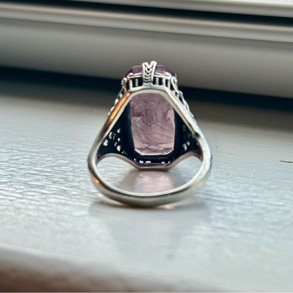 Sterling Silver Pink Cameo Ring Sz 6.5 Vintage Style Filigree Lady Profile 925 - Picture 4 of 8